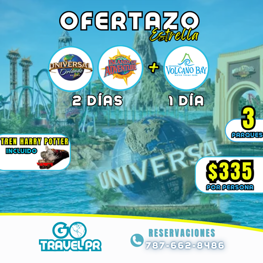 UNIVERSAL 3 DÍAS: 2 días Park to Park y 1 día Volcano Bay