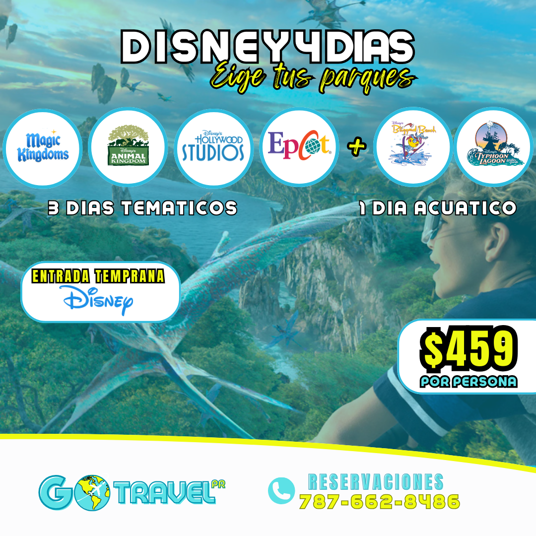 DISNEY 4 DÍAS: 3 parques temáticos y 1 día acuático