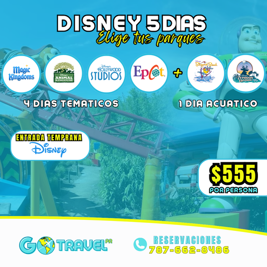DISNEY 5 DÍAS: 4 parques temáticos y 1 acuático