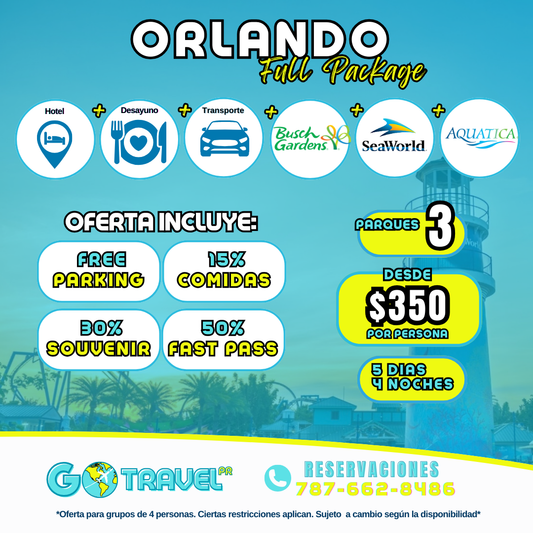 Orlando: Hotel + Desayuno + Renta de Auto + Seawold + Busch Gardens + Aquatica + Cupones de descuentos